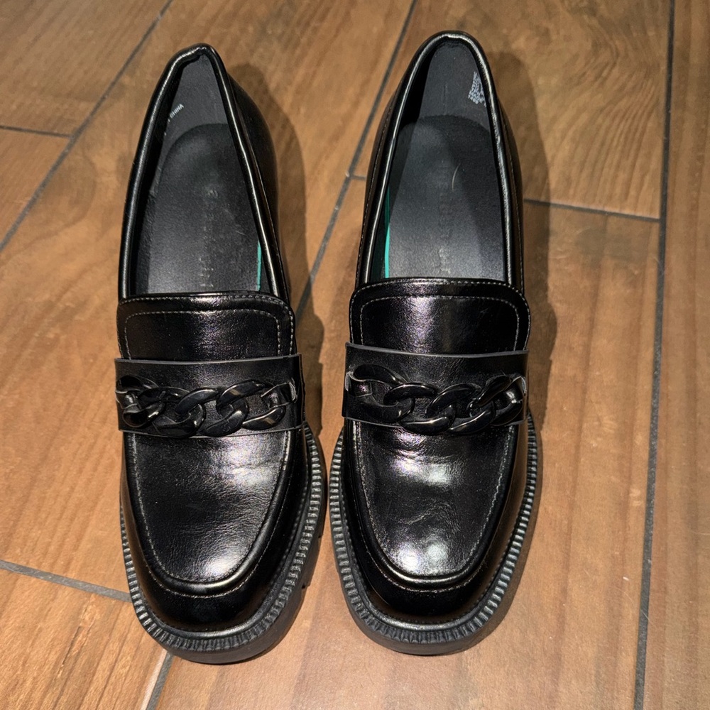 Madden Girl Black Loafers with Chain Detail